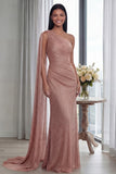 Navy One Shoulder Ruched Memaid Evening Dress