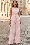 2 Piece Ivory Sleeveless Women Suits with Slit