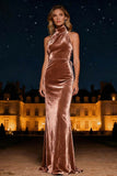 Halter Velvet Purple Long Formal Dress