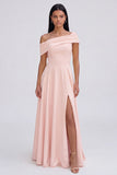One shoulder Yellow A Line Wedding Guest Dress with Slit