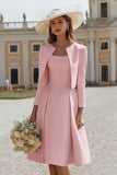 Ivory 2 Piece A Line Satin Midi Engagement Dress