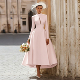 Long Sleeve A Line Satin Cut Out Ivory Wedding Dress