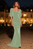 Half Sleeve Mermaid Navy Velvet Formal Dress