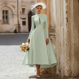 Long Sleeve A Line Satin Cut Out Ivory Wedding Dress