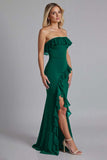 Black Off the Shoulder Ruffled Long Formal Dress with Slit