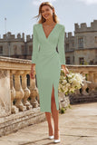 Long Sleeve V Neck Bodycon Ruched Ivory Engagement Dress