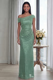 Dark Green Mermaid Asymmetrical Neck Ruched Evening Dress
