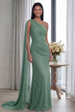Navy One Shoulder Ruched Memaid Evening Dress