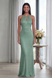 Halter Sky Blue Cut Out Mermaid Evening Dress