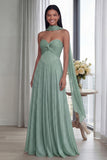 Strapless Sky Blue Ruched A Line Evening Dress