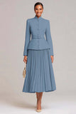 Light Pink Pleated A-Line Single Breasted 2 Piece Work Dress With Belt
