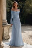 Off The Shoulder Long Sleeve Ivory Engagement Dress With Pleats