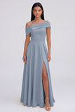 One shoulder Yellow A Line Wedding Guest Dress with Slit