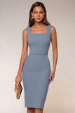 Pencil Square Neck Navy Work Dress