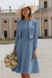 Ivory 2 Piece A Line Satin Midi Engagement Dress