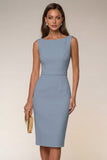 Pencil Bateau Neck White Knee-Length Work Dress