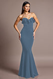 Burgundy Strapless Mermaid Long Formal Dress with Ruffles