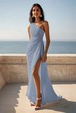 One Shoulder Ivory Engagement Dress with Slit