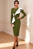Black and White Long Sleeve Ruffle Sheath Mother of the Bride Dress