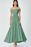 Off the Shoulder Sky Blue A Line Ruched Chiffon Formal Dress
