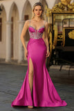 Sparkly Mermaid Satin Corset Dusty Blue Prom Dress
