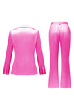 Candy Pink 2 Piece Peak Lapel Satin Slim Fit Women Suit