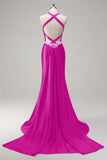 Sparkly Dark Green Mermaid Halter Corset Long Sequin Prom Dress