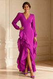 Mermaid Purple V-Neck Mother of the Bride Dress With Ruffles
