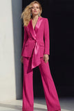 Pink Slim Fit Peaked Lapel 2 Piece Women Suits