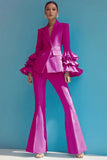 Blue 2-Piece Notched Lapel Women Suits With Ruffles