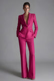 Pink Peaked Lapel 2 Piece Slim Fit Women Suits