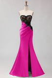 Black Green Mermaid Strapless Lace Ruched Long Prom Dress With Slit