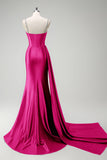 Sparkly Dark Green Mermaid Side Streamer Sequins Corset Satin Prom Dress with Slit