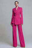 Notched Lapel Yellow 2 Piece Women Suits with Sash