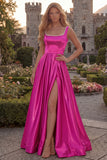 Burgundy A Line Square Neck Long Prom Dress with Pearls