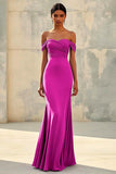 Mermaid Off Shoulder Purple Chiffon Long Formal Dress