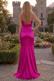 Burgundy Mermaid Spaghetti Straps Satin Long Prom Dress