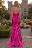 Sweetheart Burgundy Mermaid Ruched Long Prom Dress with Slit