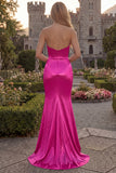 Sweetheart Mermaid Burgundy Ruched Satin Long Prom Dress