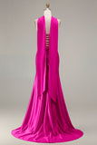 Champagne Beaded Neck Scarf Mermaid Prom Dress