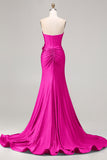 Royal Blue Mermaid Sweetheart Beaded Corset 3D Flower Long Prom Dress with Slit