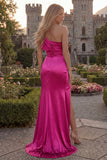 Burgundy One Shoulder Mermaid Ruched Long Prom Dress with Slit