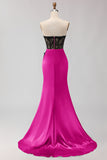 Black Green Mermaid Strapless Lace Ruched Long Prom Dress With Slit