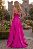 Burgundy Strapless A Line Satin Long Prom Dress