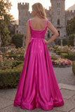 Burgundy A Line Square Neck Long Prom Dress with Pearls