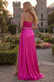 One Shoulder Burgundy Beaded Mermaid Long Prom Dress with Slit
