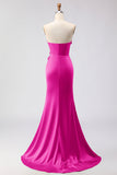 Green Strapless Mermaid 3D Flower Satin Long Prom Dress with Slit
