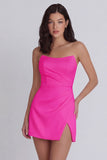 Strapless A Line Ivory Mini Graduation Dress with Slit