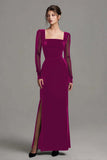 Velvet Black Long Slit Formal Dress with Long Sleeves