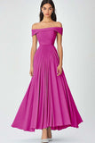 Off the Shoulder Sky Blue A Line Ruched Chiffon Formal Dress